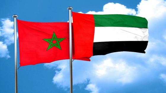 Morocco flag with UAE flag, 3D rendering