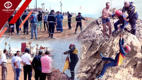 فيديو :تدخل بطولي لرجال الوقاية المدنية أثناء عملية انقاذ شاب سقط بين صخور جرف أموني بأسفي