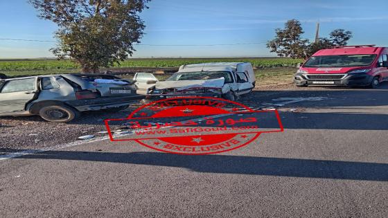 اصطدام بين سيارتين بطريق الدار البيضاء بمنطقة كبور العساس يسفر عن أربع اصابات