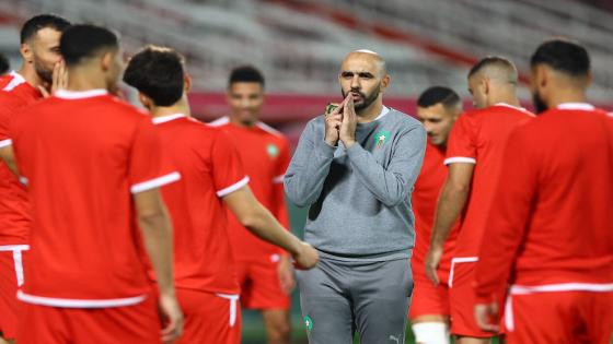 Soccer Football - FIFA World Cup Qatar 2022 - Morocco Training - Al Duhail SC Stadium, Doha, Qatar - December 5, 2022 Morocco coach Walid Regragui during training REUTERS/Ibraheem Al Omari