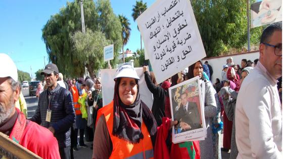 بالصوت والصورة : احتجاج أمام مؤسسة العمران بآسفي لضحايا الأراضي السلالية